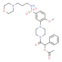 ChemSpider 2D Image | 2-[4-(2-Methoxy-5-{[3-(4-morpholinyl)propyl]sulfamoyl}phenyl)-1-piperazinyl]-2-oxo-1-phenylethyl acetate | C28H38N4O7S