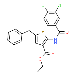 ChemSpider 2D Image | Ethyl 5-benzyl-2-[(3,4-dichlorobenzoyl)amino]-3-thiophenecarboxylate | C21H17Cl2NO3S