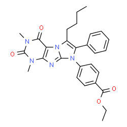 ChemSpider 2D Image | Ethyl 4-(6-butyl-1,3-dimethyl-2,4-dioxo-7-phenyl-1,2,3,4-tetrahydro-8H-imidazo[2,1-f]purin-8-yl)benzoate | C28H29N5O4