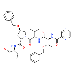 ChemSpider 2D Image | O-Benzyl-N-(2-pyrazinylcarbonyl)-L-allothreonyl-L-valyl-(4R)-4-(benzyloxy)-N-[(2S)-1-oxo-2-butanyl]-L-prolinamide | C37H46N6O7