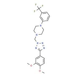 ChemSpider 2D Image | 1-{[5-(3,4-Dimethoxyphenyl)-2H-tetrazol-2-yl]methyl}-4-[3-(trifluoromethyl)phenyl]piperazine | C21H23F3N6O2