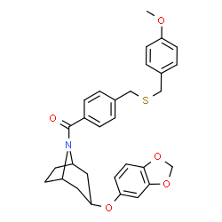 ChemSpider 2D Image | [3-(1,3-Benzodioxol-5-yloxy)-8-azabicyclo[3.2.1]oct-8-yl](4-{[(4-methoxybenzyl)sulfanyl]methyl}phenyl)methanone | C30H31NO5S