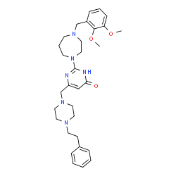 ChemSpider 2D Image | 2-[4-(2,3-Dimethoxybenzyl)-1,4-diazepan-1-yl]-6-{[4-(2-phenylethyl)-1-piperazinyl]methyl}-4(1H)-pyrimidinone | C31H42N6O3