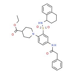 ChemSpider 2D Image | Ethyl 1-{4-[(phenylacetyl)amino]-2-(1,2,3,4-tetrahydro-1-naphthalenylsulfamoyl)phenyl}-4-piperidinecarboxylate | C32H37N3O5S