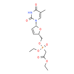ChemSpider 2D Image | Ethyl (ethoxy{[(2S,5R)-5-(5-methyl-2,4-dioxo-3,4-dihydro-1(2H)-pyrimidinyl)-2,5-dihydro-2-furanyl]methoxy}phosphoryl)acetate | C16H23N2O8P