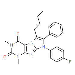 ChemSpider 2D Image | 6-Butyl-8-(4-fluorophenyl)-1,3-dimethyl-7-phenyl-1H-imidazo[2,1-f]purine-2,4(3H,8H)-dione | C25H24FN5O2