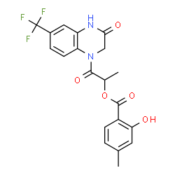ChemSpider 2D Image | 1-Oxo-1-[3-oxo-6-(trifluoromethyl)-3,4-dihydro-1(2H)-quinoxalinyl]-2-propanyl 2-hydroxy-4-methylbenzoate | C20H17F3N2O5