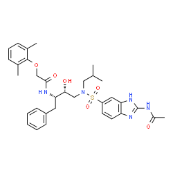 ChemSpider 2D Image | N-[(2S,3R)-4-{[(2-Acetamido-1H-benzimidazol-6-yl)sulfonyl](isobutyl)amino}-3-hydroxy-1-phenyl-2-butanyl]-2-(2,6-dimethylphenoxy)acetamide | C33H41N5O6S