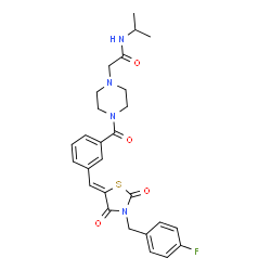 ChemSpider 2D Image | 2-[4-(3-{(Z)-[3-(4-Fluorobenzyl)-2,4-dioxo-1,3-thiazolidin-5-ylidene]methyl}benzoyl)-1-piperazinyl]-N-isopropylacetamide | C27H29FN4O4S