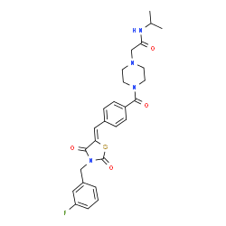 ChemSpider 2D Image | 2-[4-(4-{(Z)-[3-(3-Fluorobenzyl)-2,4-dioxo-1,3-thiazolidin-5-ylidene]methyl}benzoyl)-1-piperazinyl]-N-isopropylacetamide | C27H29FN4O4S