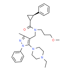 ChemSpider 2D Image | (2R)-N-{[5-(4-Ethyl-1-piperazinyl)-3-methyl-1-phenyl-1H-pyrazol-4-yl]methyl}-N-(3-methoxypropyl)-2-phenylcyclopropanecarboxamide | C31H41N5O2