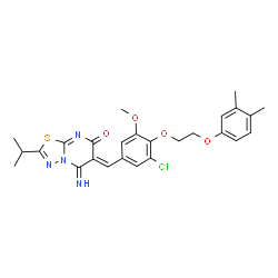 ChemSpider 2D Image | (6Z)-6-{3-Chloro-4-[2-(3,4-dimethylphenoxy)ethoxy]-5-methoxybenzylidene}-5-imino-2-isopropyl-5,6-dihydro-7H-[1,3,4]thiadiazolo[3,2-a]pyrimidin-7-one | C26H27ClN4O4S