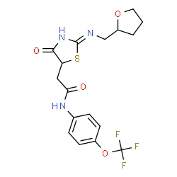 ChemSpider 2D Image | 2-{4-Oxo-2-[(tetrahydro-2-furanylmethyl)amino]-4,5-dihydro-1,3-thiazol-5-yl}-N-[4-(trifluoromethoxy)phenyl]acetamide | C17H18F3N3O4S