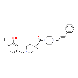 ChemSpider 2D Image | [6-(3-Hydroxy-4-methoxybenzyl)-6-azaspiro[2.5]oct-1-yl]{4-[(2E)-3-phenyl-2-propen-1-yl]-1-piperazinyl}methanone | C29H37N3O3