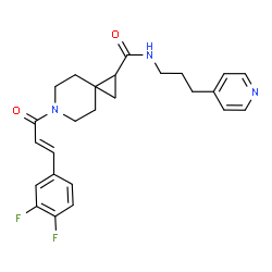 ChemSpider 2D Image | 6-[(2E)-3-(3,4-Difluorophenyl)-2-propenoyl]-N-[3-(4-pyridinyl)propyl]-6-azaspiro[2.5]octane-1-carboxamide | C25H27F2N3O2
