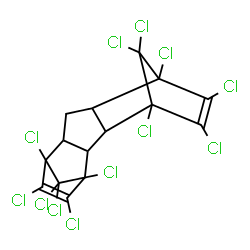 ChemSpider 2D Image | 1,4,5,6,7,11,12,13,14,14,15,15-Dodecachloropentacyclo[9.2.1.1~4,7~.0~2,10~.0~3,8~]pentadeca-5,12-diene | C15H6Cl12