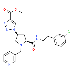 ChemSpider 2D Image | Methyl 1-[(3S,5S)-5-{[2-(3-chlorophenyl)ethyl]carbamoyl}-1-(3-pyridinylmethyl)-3-pyrrolidinyl]-1H-1,2,3-triazole-4-carboxylate | C23H25ClN6O3