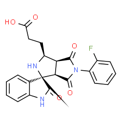 ChemSpider 2D Image | 3-[(3R,3'S,3a'S,6a'R)-5'-(2-Fluorophenyl)-2,4',6'-trioxo-1,2,3',3a',4',5',6',6a'-octahydro-2'H-spiro[indole-3,1'-pyrrolo[3,4-c]pyrrol]-3'-yl]propanoic acid | C22H18FN3O5