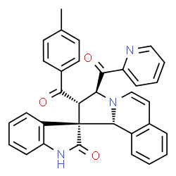 ChemSpider 2D Image | (2'S,3S,3'S,10b'R)-2'-(4-Methylbenzoyl)-3'-(2-pyridinylcarbonyl)-2',3'-dihydro-10b'H-spiro[indole-3,1'-pyrrolo[2,1-a]isoquinolin]-2(1H)-one | C33H25N3O3
