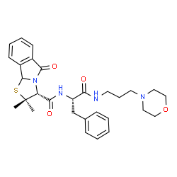 ChemSpider 2D Image | (3R)-2,2-Dimethyl-N-[(2S)-1-{[3-(4-morpholinyl)propyl]amino}-1-oxo-3-phenyl-2-propanyl]-5-oxo-2,3,5,9b-tetrahydro[1,3]thiazolo[2,3-a]isoindole-3-carboxamide | C29H36N4O4S