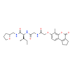 ChemSpider 2D Image | N-{[(6-Methyl-4-oxo-1,2,3,4-tetrahydrocyclopenta[c]chromen-7-yl)oxy]acetyl}glycyl-N-(tetrahydro-2-furanylmethyl)-L-isoleucinamide | C28H37N3O7