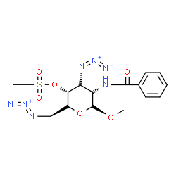 ChemSpider 2D Image | Methyl 3,6-diazido-2-(benzoylamino)-2,3,6-trideoxy-4-O-(methylsulfonyl)-beta-D-gulopyranoside | C15H19N7O6S