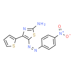 ChemSpider 2D Image | 5-[(Z)-(4-Nitrophenyl)diazenyl]-4-(2-thienyl)-1,3-thiazol-2-amine | C13H9N5O2S2