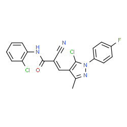 ChemSpider 2D Image | (2E)-3-[5-Chloro-1-(4-fluorophenyl)-3-methyl-1H-pyrazol-4-yl]-N-(2-chlorophenyl)-2-cyanoacrylamide | C20H13Cl2FN4O