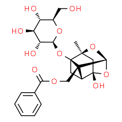 ChemSpider 2D Image | [(3R,5R,6S,8S)-3-(beta-D-Glucopyranosyloxy)-6-hydroxy-8-methyl-9,10-dioxatetracyclo[4.3.1.0~2,5~.0~3,8~]dec-2-yl]methyl benzoate | C23H28O11