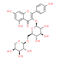 ChemSpider 2D Image | 5,7-Dihydroxy-2-(4-hydroxyphenyl)-4-oxo-4H-chromen-3-yl 6-O-alpha-L-arabinopyranosyl-beta-D-glucopyranoside | C26H28O15