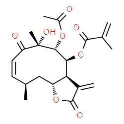 ChemSpider 2D Image | (3aS,4S,5R,6R,8Z,10R,11aR)-5-Acetoxy-6-hydroxy-6,10-dimethyl-3-methylene-2,7-dioxo-2,3,3a,4,5,6,7,10,11,11a-decahydrocyclodeca[b]furan-4-yl methacrylate | C21H26O8