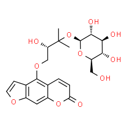 ChemSpider 2D Image | (3S)-3-Hydroxy-2-methyl-4-[(7-oxo-7H-furo[3,2-g]chromen-4-yl)oxy]-2-butanyl beta-D-glucopyranoside | C22H26O11