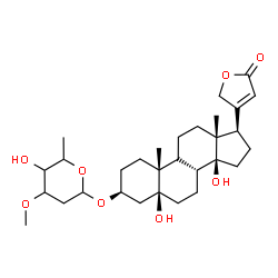 ChemSpider 2D Image | (3beta,5beta,9xi)-3-[(2,6-Dideoxy-3-O-methylhexopyranosyl)oxy]-5,14-dihydroxycard-20(22)-enolide | C30H46O8
