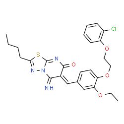 ChemSpider 2D Image | (6Z)-2-Butyl-6-{4-[2-(2-chlorophenoxy)ethoxy]-3-ethoxybenzylidene}-5-imino-5,6-dihydro-7H-[1,3,4]thiadiazolo[3,2-a]pyrimidin-7-one | C26H27ClN4O4S