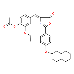 ChemSpider 2D Image | 4-[(Z)-{2-[4-(Decyloxy)phenyl]-5-oxo-1,3-oxazol-4(5H)-ylidene}methyl]-2-ethoxyphenyl acetate | C30H37NO6