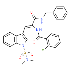 ChemSpider 2D Image | N-{(1Z)-3-(Benzylamino)-1-[1-(dimethylsulfamoyl)-1H-indol-3-yl]-3-oxo-1-propen-2-yl}-2-fluorobenzamide | C27H25FN4O4S