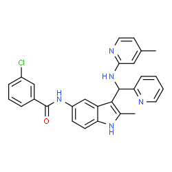 ChemSpider 2D Image | 3-Chloro-N-(2-methyl-3-{[(4-methyl-2-pyridinyl)amino](2-pyridinyl)methyl}-1H-indol-5-yl)benzamide | C28H24ClN5O
