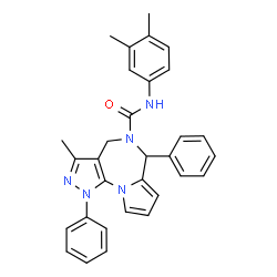 ChemSpider 2D Image | N-(3,4-Dimethylphenyl)-3-methyl-1,6-diphenyl-1,4-dihydropyrazolo[4,3-f]pyrrolo[1,2-a][1,4]diazepine-5(6H)-carboxamide | C31H29N5O