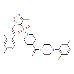 ChemSpider 2D Image | [4-(2,5-Dimethylphenyl)-1-piperazinyl][1-({5-[(E)-2-mesitylvinyl]-3-methyl-1,2-oxazol-4-yl}sulfonyl)-4-piperidinyl]methanone | C33H42N4O4S
