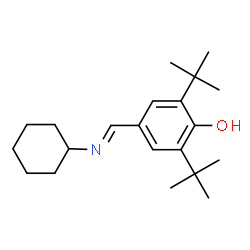 ChemSpider 2D Image | 4-[(E)-(Cyclohexylimino)methyl]-2,6-bis(2-methyl-2-propanyl)phenol | C21H33NO