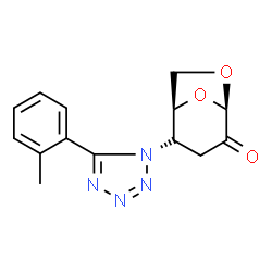 ChemSpider 2D Image | (1S,2R,5R)-2-[5-(2-Methylphenyl)-1H-tetrazol-1-yl]-6,8-dioxabicyclo[3.2.1]octan-4-one | C14H14N4O3