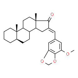 ChemSpider 2D Image | (5alpha,8xi,9xi,14xi,16E)-16-[(7-Methoxy-1,3-benzodioxol-5-yl)methylene]androstan-17-one | C28H36O4