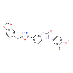 ChemSpider 2D Image | 1-{3-[5-(1,3-Benzodioxol-5-ylmethyl)-1,3,4-oxadiazol-2-yl]phenyl}-3-(3-fluoro-4-methoxyphenyl)urea | C24H19FN4O5