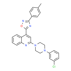 ChemSpider 2D Image | 2-[4-(3-Chlorophenyl)-1-piperazinyl]-4-[3-(4-methylphenyl)-1,2,4-oxadiazol-5-yl]quinoline | C28H24ClN5O