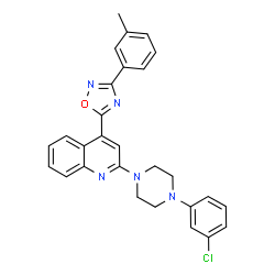 ChemSpider 2D Image | 2-[4-(3-Chlorophenyl)-1-piperazinyl]-4-[3-(3-methylphenyl)-1,2,4-oxadiazol-5-yl]quinoline | C28H24ClN5O