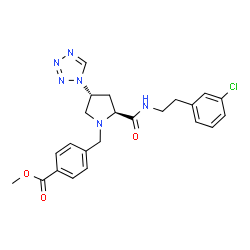 ChemSpider 2D Image | Methyl 4-{[(2S,4R)-2-{[2-(3-chlorophenyl)ethyl]carbamoyl}-4-(1H-tetrazol-1-yl)-1-pyrrolidinyl]methyl}benzoate | C23H25ClN6O3