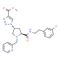 ChemSpider 2D Image | Methyl 1-[(3R,5S)-5-{[2-(3-chlorophenyl)ethyl]carbamoyl}-1-(2-pyridinylmethyl)-3-pyrrolidinyl]-1H-1,2,3-triazole-4-carboxylate | C23H25ClN6O3