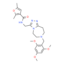 ChemSpider 2D Image | 2,5-Dimethyl-N-{[7-(2,4,6-trimethoxybenzyl)-6,7,8,9-tetrahydro-5H-[1,2,4]triazolo[4,3-d][1,4]diazepin-3-yl]methyl}-3-furamide | C24H31N5O5