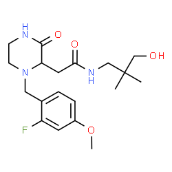 ChemSpider 2D Image | 2-[1-(2-Fluoro-4-methoxybenzyl)-3-oxo-2-piperazinyl]-N-(3-hydroxy-2,2-dimethylpropyl)acetamide | C19H28FN3O4