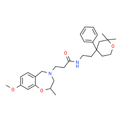 ChemSpider 2D Image | N-[2-(2,2-Dimethyl-4-phenyltetrahydro-2H-pyran-4-yl)ethyl]-3-(8-methoxy-2-methyl-2,3-dihydro-1,4-benzoxazepin-4(5H)-yl)propanamide | C29H40N2O4